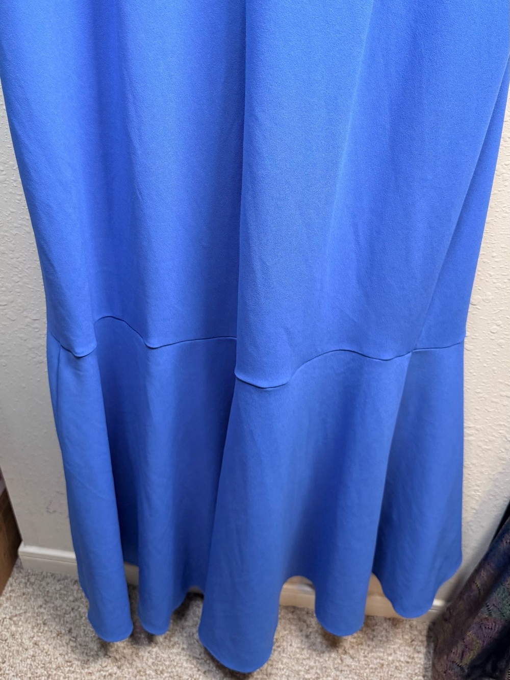 Betsy & Adam Cobalt Blue Ruffle Front Formal Maxi Gown Draped V Neck - Picture 9 of 13